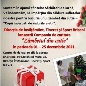 Direcția de Învățământ, Tineret și Sport Briceni lansează Campania de caritate ”Zâmbetul din cutie”